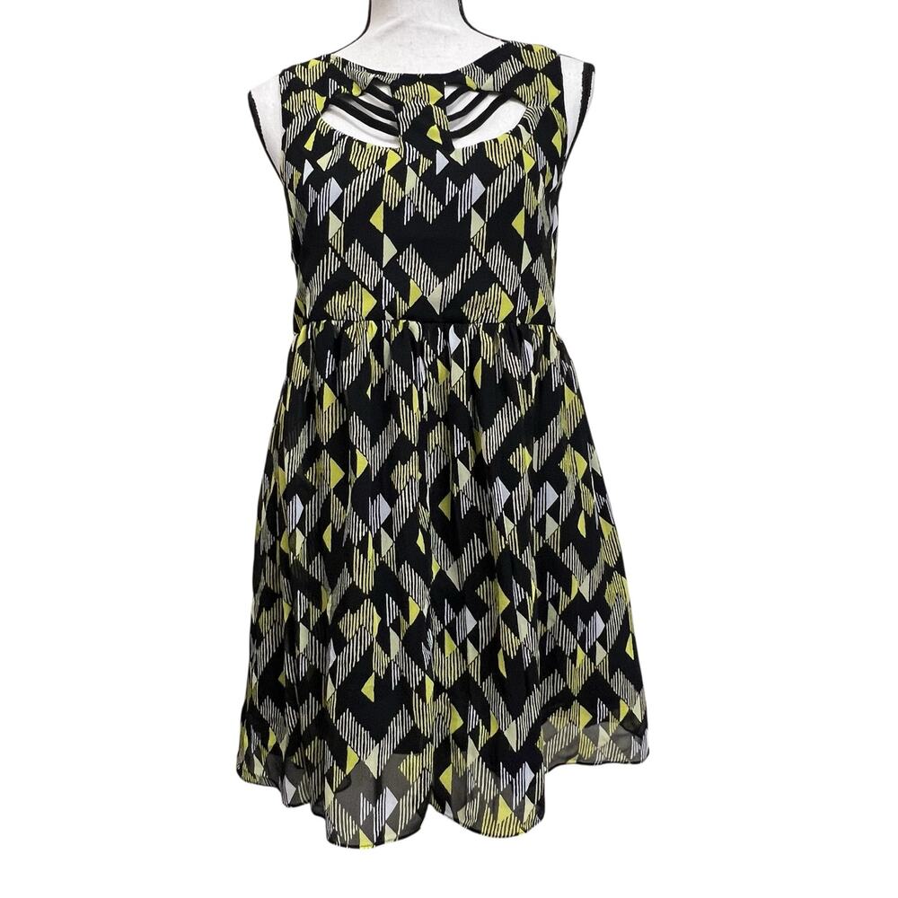 French Connection Geometric Cutout Dress Women Large Sleeveless Fit Flare Skater